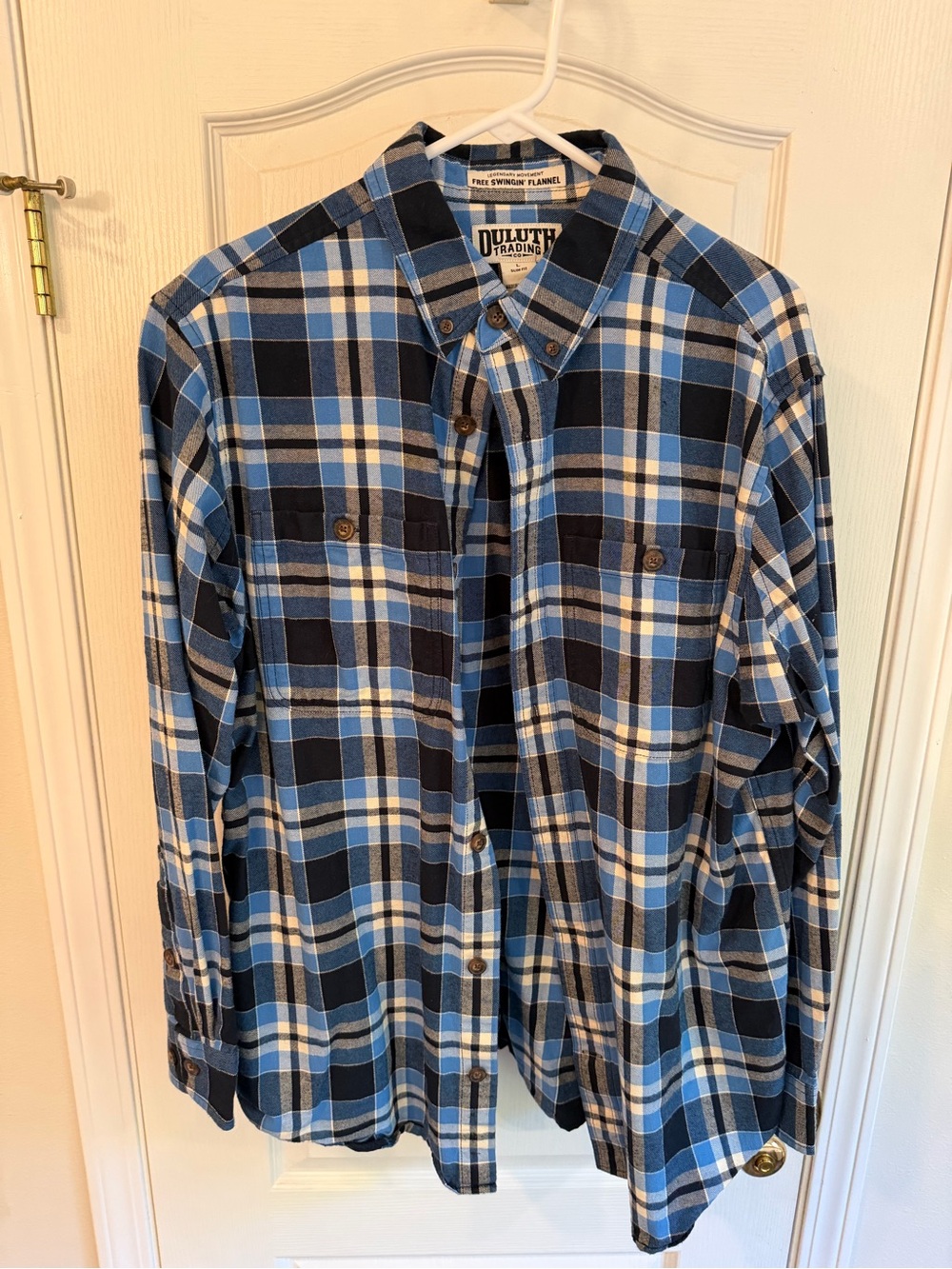 Duluth Trading Co Blue and White Plaid Button-Down Shirt